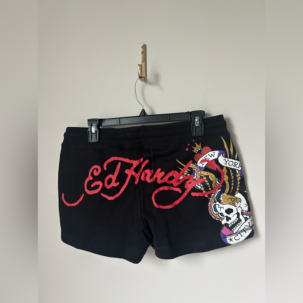 Ed Hardy Black athletic Shorts with skull graphic
